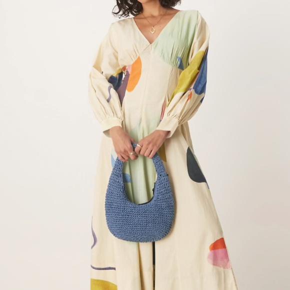 ASOS DESIGN long sleeve v neck poplin maxi dress in print - Picture 1 of 4